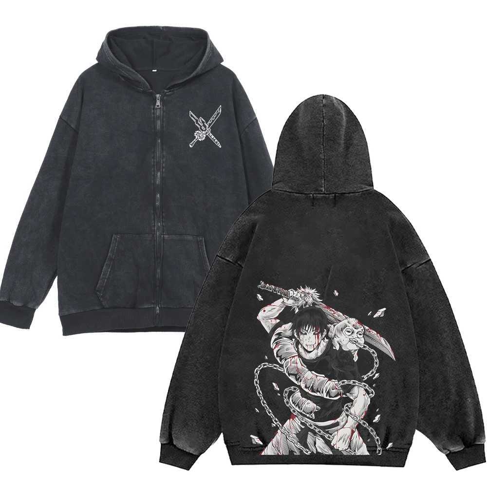 Jujutsu Kaisen Anime Zip Up Hoodies for Men Women 100Cotton Toji Print Gothic Harajuku Zipper Sweatshirts Casual Manga Pullover J251203