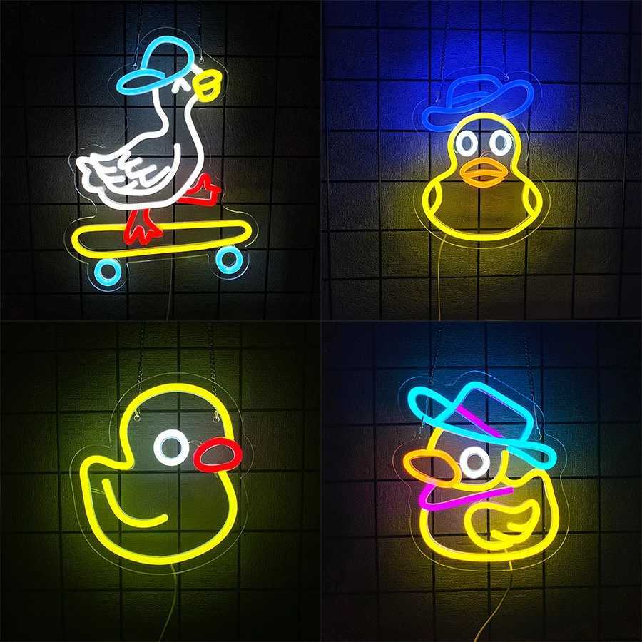 Animal Led Neon Sign Yellow Duck Icon Handmade Usb Powered Used For Room Club Bar Party Office Decor Easy To Hang H251201