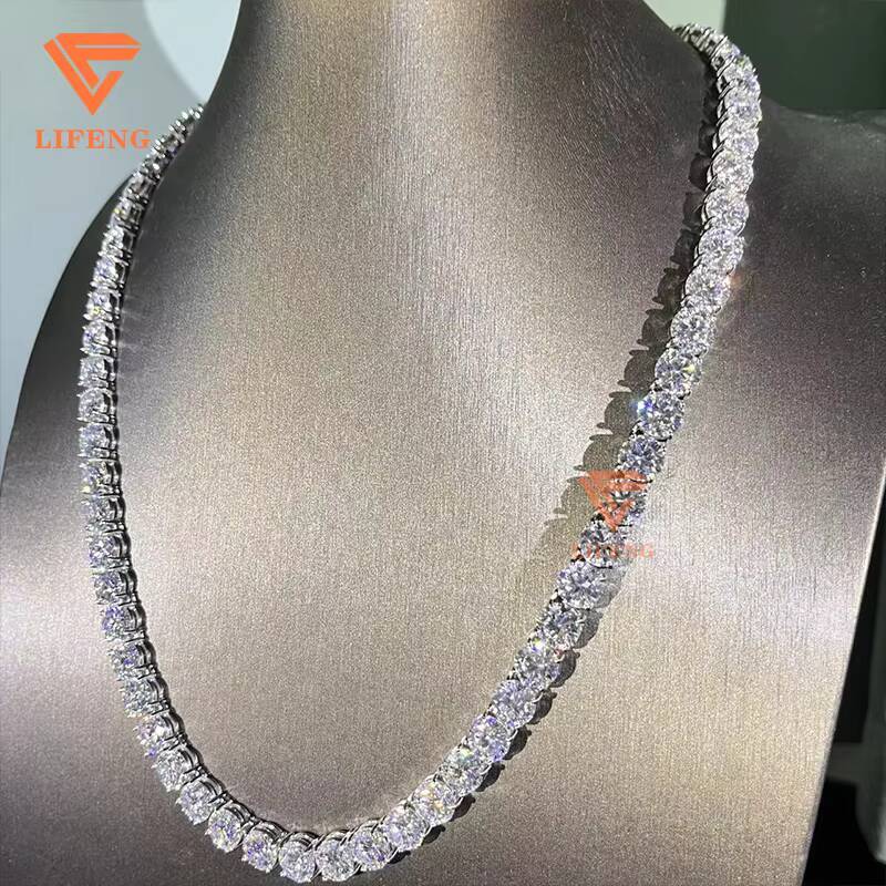 Lifeng Jewelry Ice Out Hiphop Tennis Chain Necklace 8mm VVS Moissanite 925 Sterling Silver Diamond Bling White Gold Necklace
