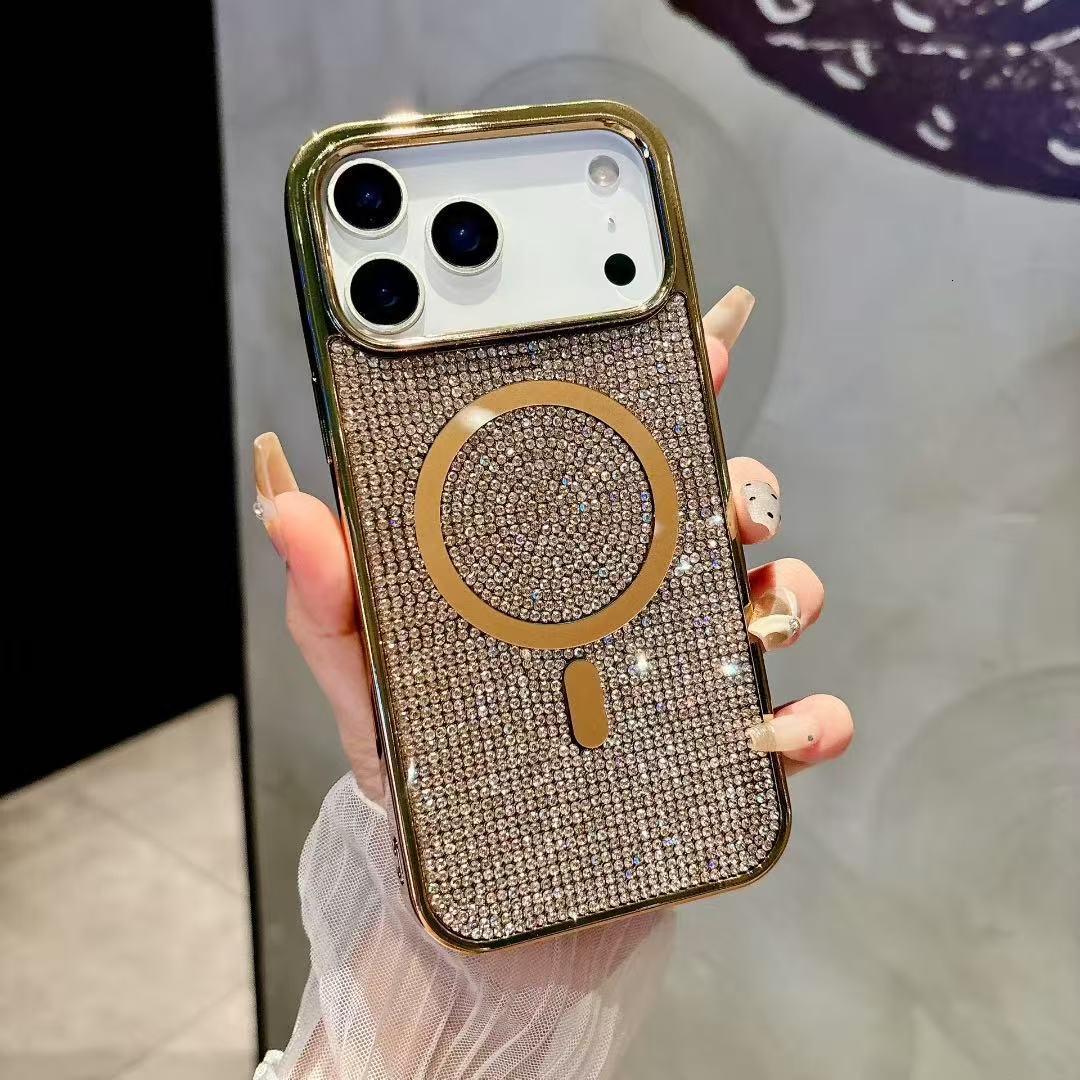 Rhinestone Magnetic Phone Case iPhone 17 Pro Max Compatible with Apple 16 Pro Luxurious Electroplated Full Diamond Protective Cover