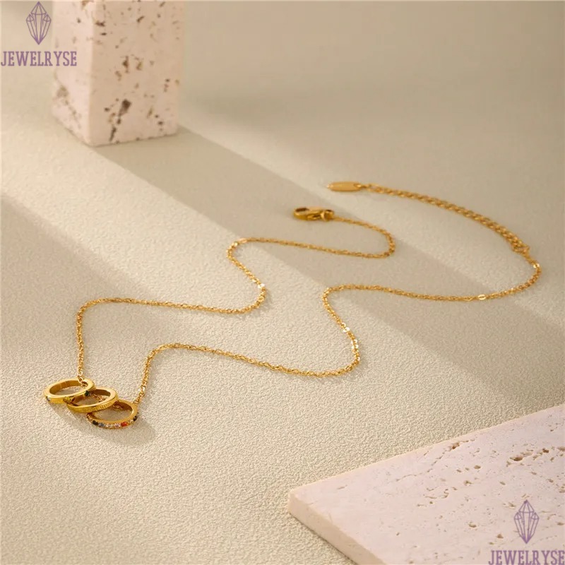 long with love circle necklace designer for woman stainless steel 18k gold chain CZ pendant silver necklaces daily outfit fashion jewelry birthday fri