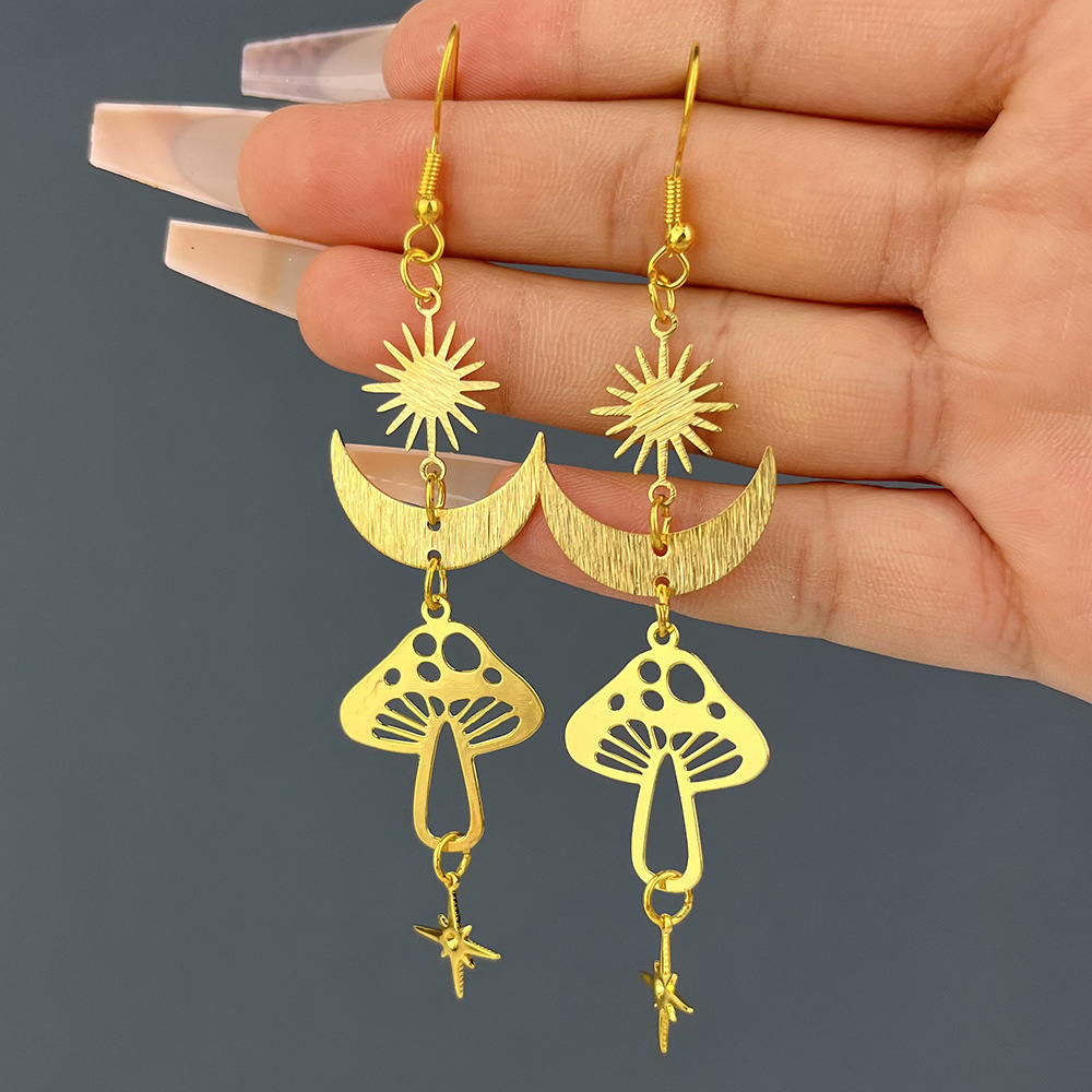 European And American Cross-Border Personality luxury designer Hollow Mushroom Flower Butterfly Tassel Pendant Simple Moon free shipping Earrings Jewe