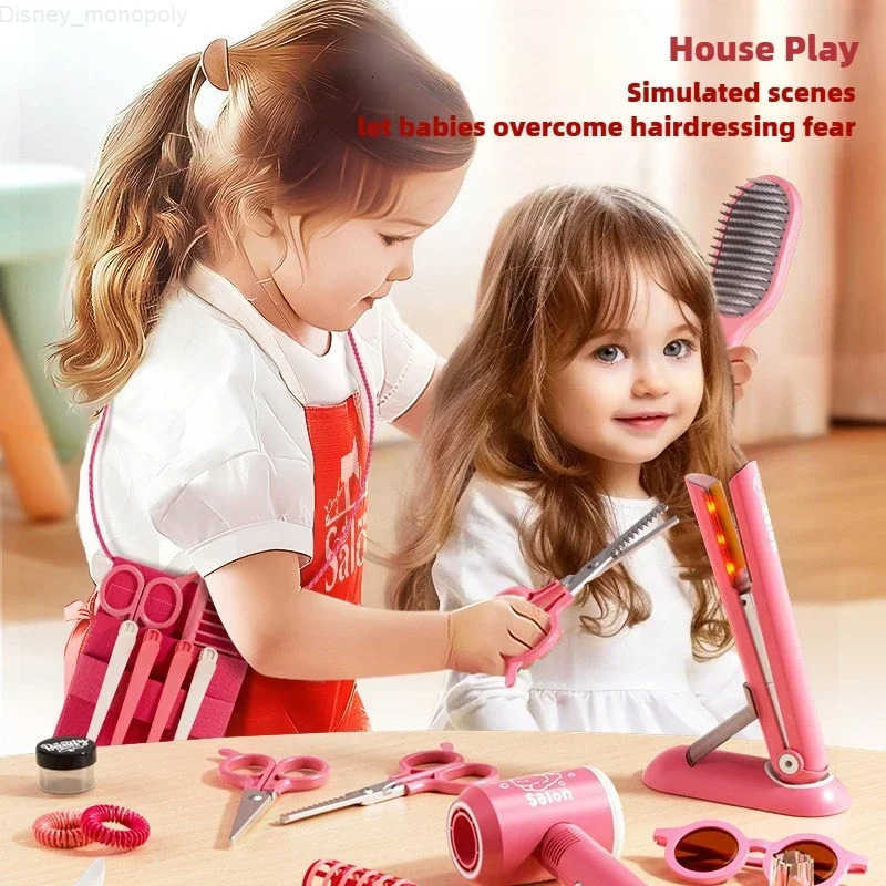 Disney Girls Beauty Toys Fashion Barber Role Playing Games Simulation Haircut Children Hair Dryer Child Pretend House Play Children H251202