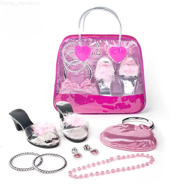 Disney Girls Jewelry Toys Set Crystal Shoes Necklace Crown Earrings Bracelet Play Makeup Dress Up Princess Toys for Kids Role Play H2512021