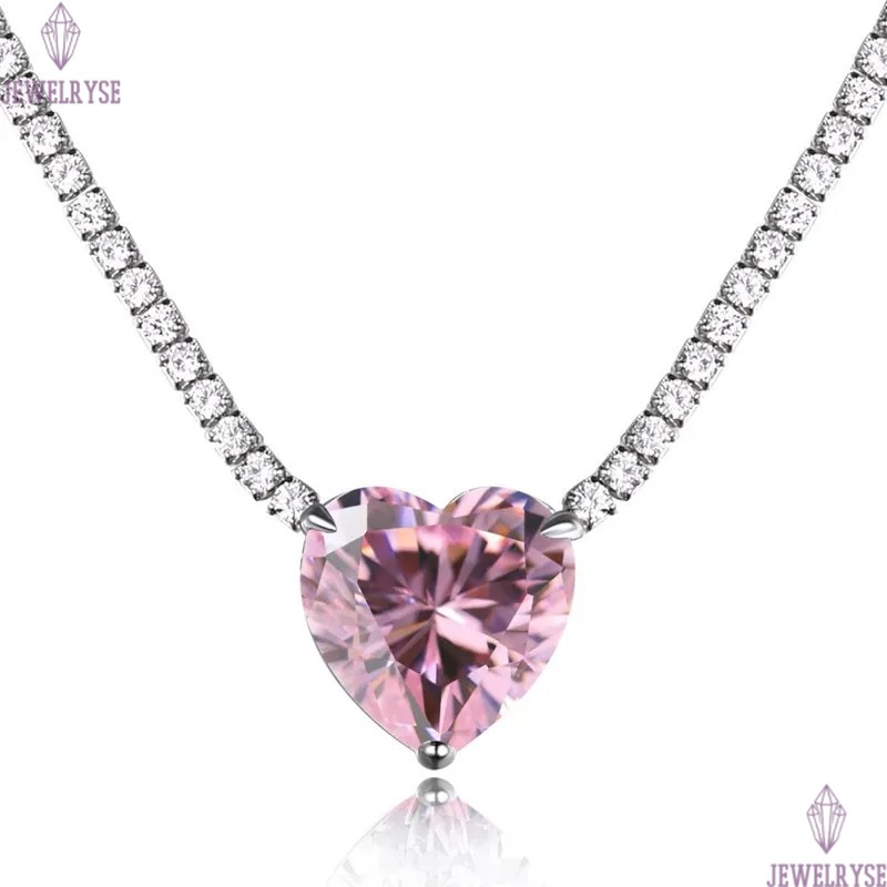 luxury diamond heart tennis necklace designer for woman 925 sterling silver chain pink white 5A cubic zirconia charm necklaces womens chokers jewelry 