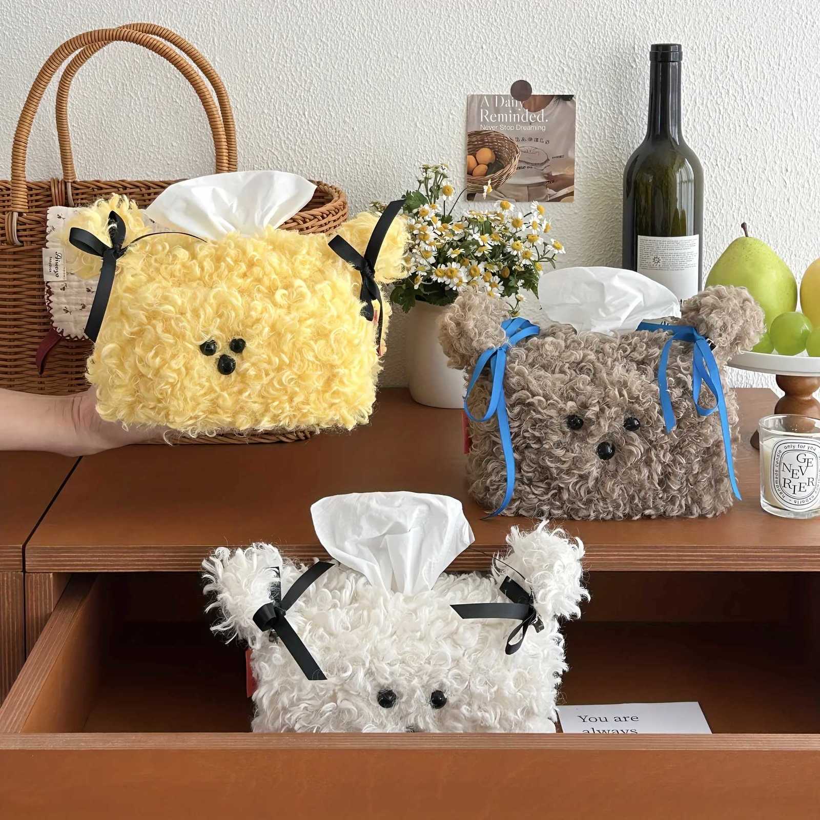 Plush Puppy Dog Tissue Box Cover Creative Square Napkin Dispenser Holder Decorative Tabletop Paper Tissue Case for He H251201