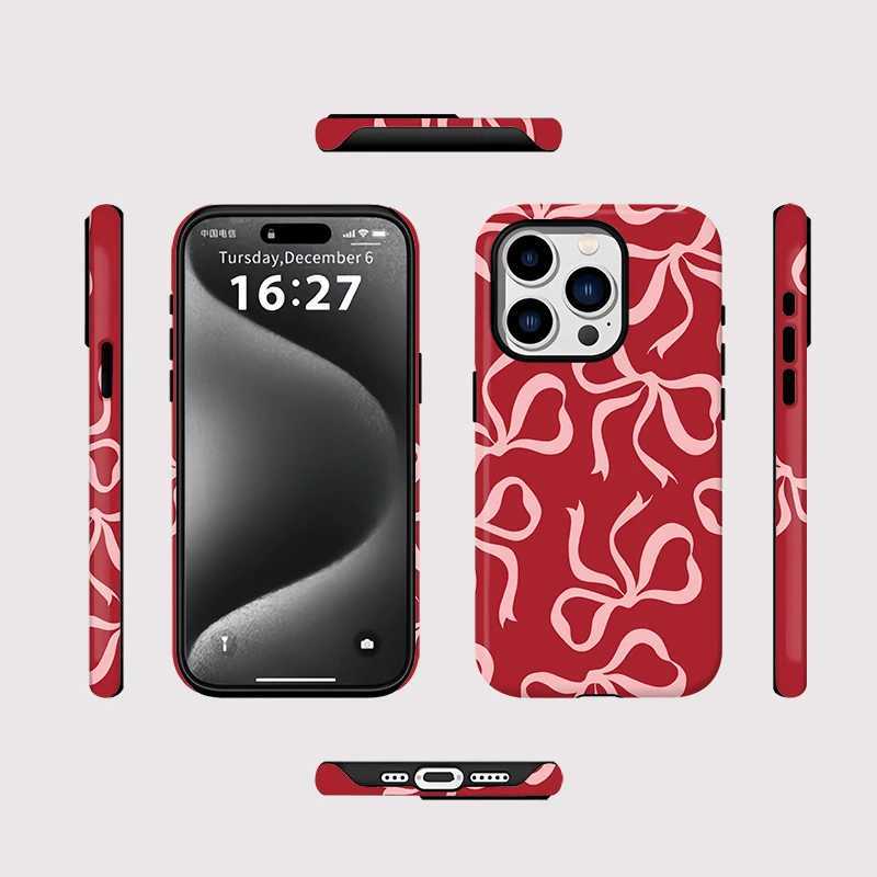 Lovely Bow Phone Case For iPhone 16 Pro 15 14 Plus 13 12 11 Pro Max Plus For Wireless Two in one Magnetic Back Cover J251202