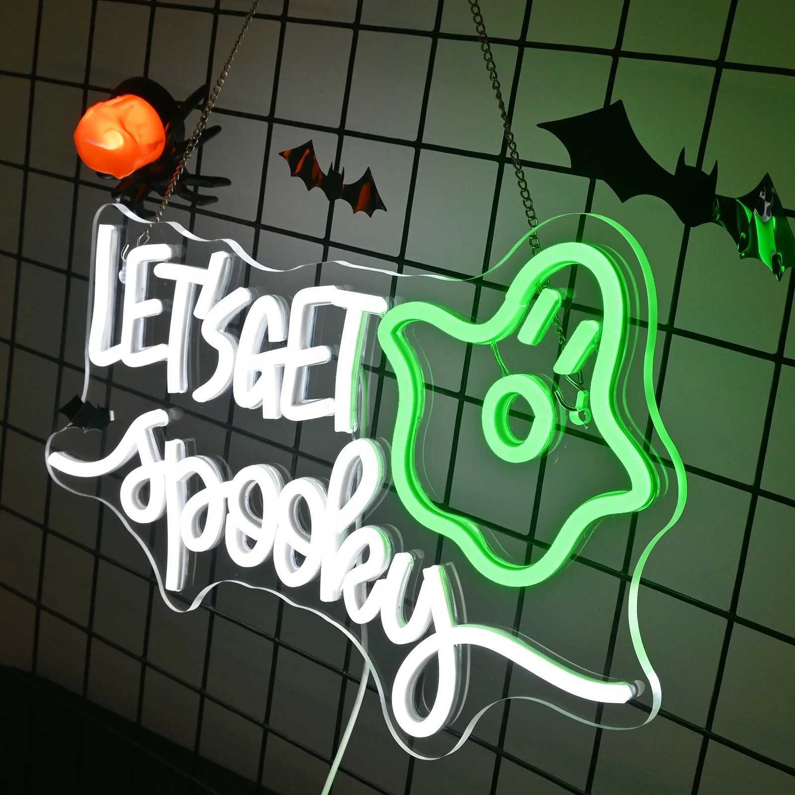 Lets Get Spooky Neon Sign 5V Led Lights Halloween Party Light Up Signs Game Bedroom Home Bar Club Decoration Lamp H251201