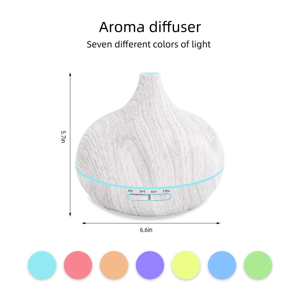 550ml Wood Grain Essential Oil Diffuser Ultrasonic Humidifier with Remote 6 Oil Bottles