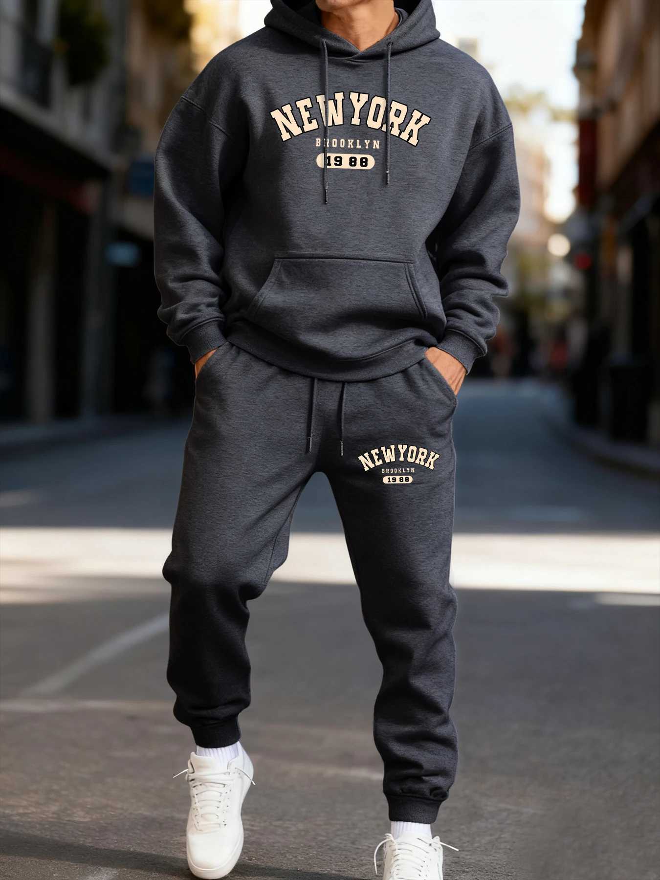 New York Brooklyn 988 Print Mens Hoodie Set Comfortable Fashion Two Pices Sets Jogging Loose Sweatpants Pocket Fleece Clothing W251202