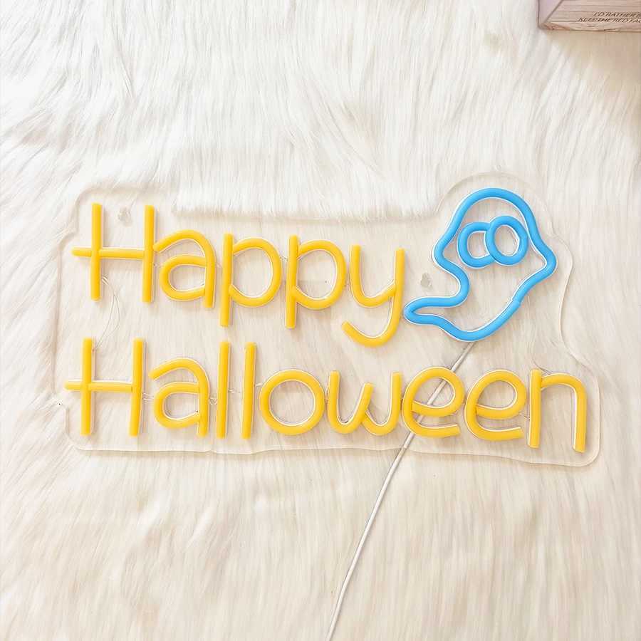 Happy Halloween Neon Sign Ghost Icon Hand-Made Usb Powered Used For Room Horror Space Bar Club Halloween Art Decor H251201