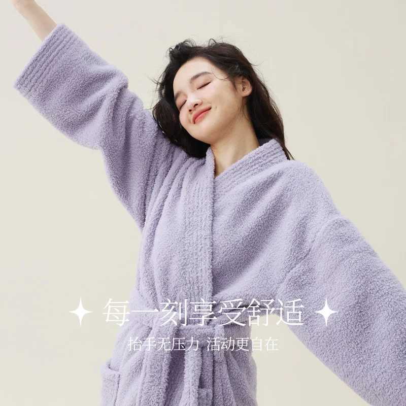 Couple Flannel Long Robe Autumn Winter New Home Clothes Sleepwear Bathrobe Kimono Thicken Warm Coral Fleece Loungewear C251202
