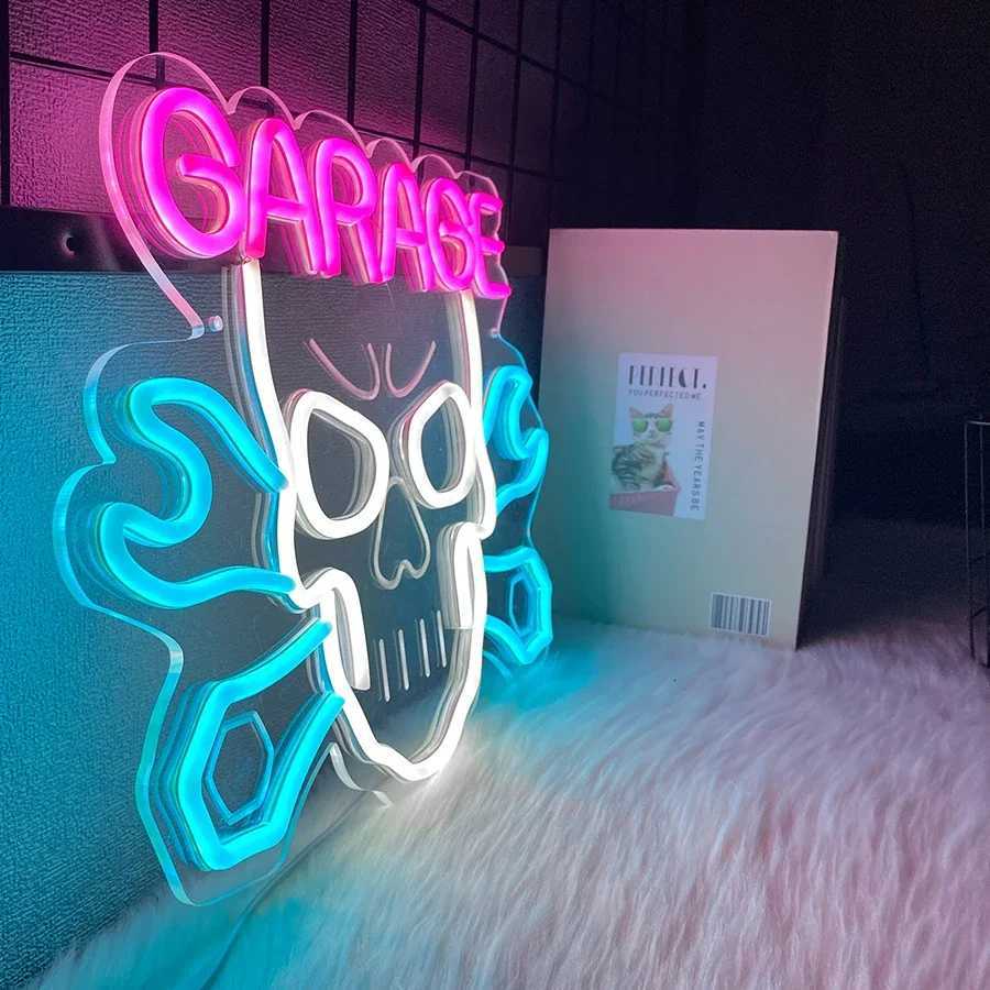 Skull Garage Car Service Automotive Neon Sign for Wall Dcor with Switch Man Cave LED Neon Signs Light H251201