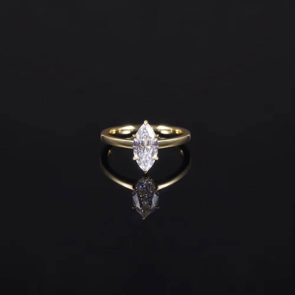 10K 14K 18K Solid Gold Ring Lab Grown Diamond 5x10mm Marquise Cut Hidden Halo Moissanite 925 Sterling Silver Stackable Ring
