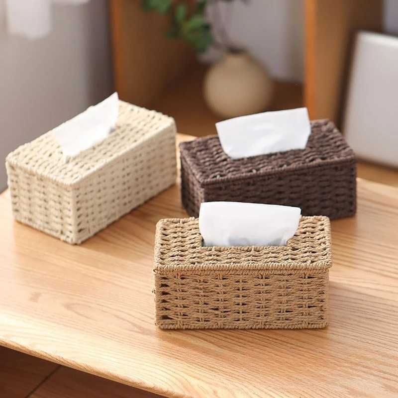 New Woven Tissue Box Imitation Rattan Woven Grass Tissue Storage Box Luxury Tissue Paper Holder He Living RoTable Decoration H251201