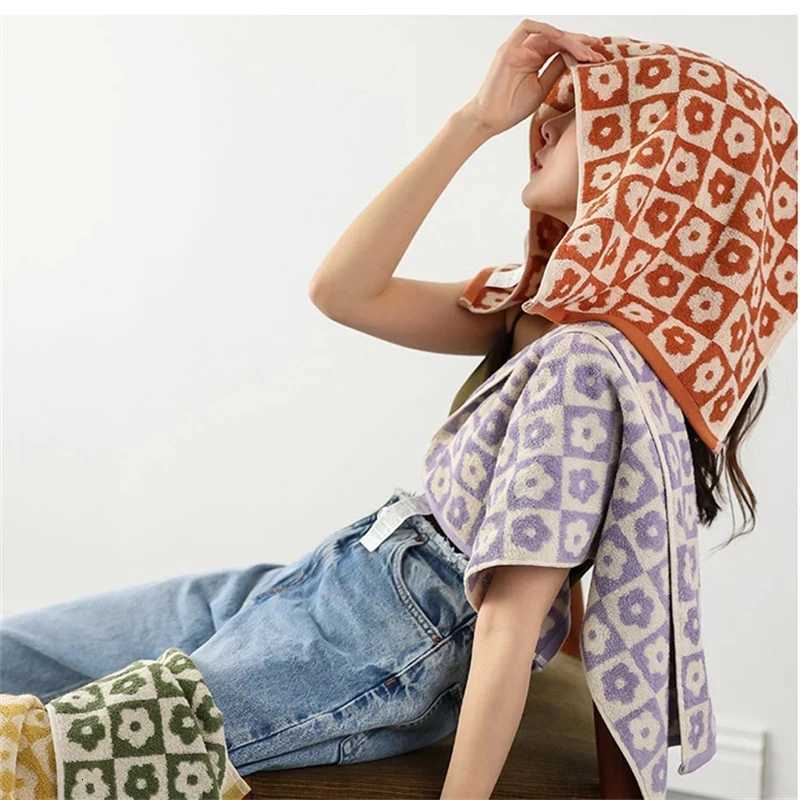 Retro Checkered Flowers Cotton Household Towel Yarn-DyedSoft Absorbent Face Towel Adult Bathroom Towels 70140cm Y251202