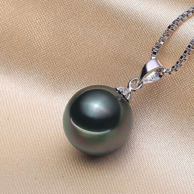 AnuJewel 18K white gold 9-1m natural Tahitian black pearl Mo silica pendant necklace silver chain sea pearl wholesale 241025