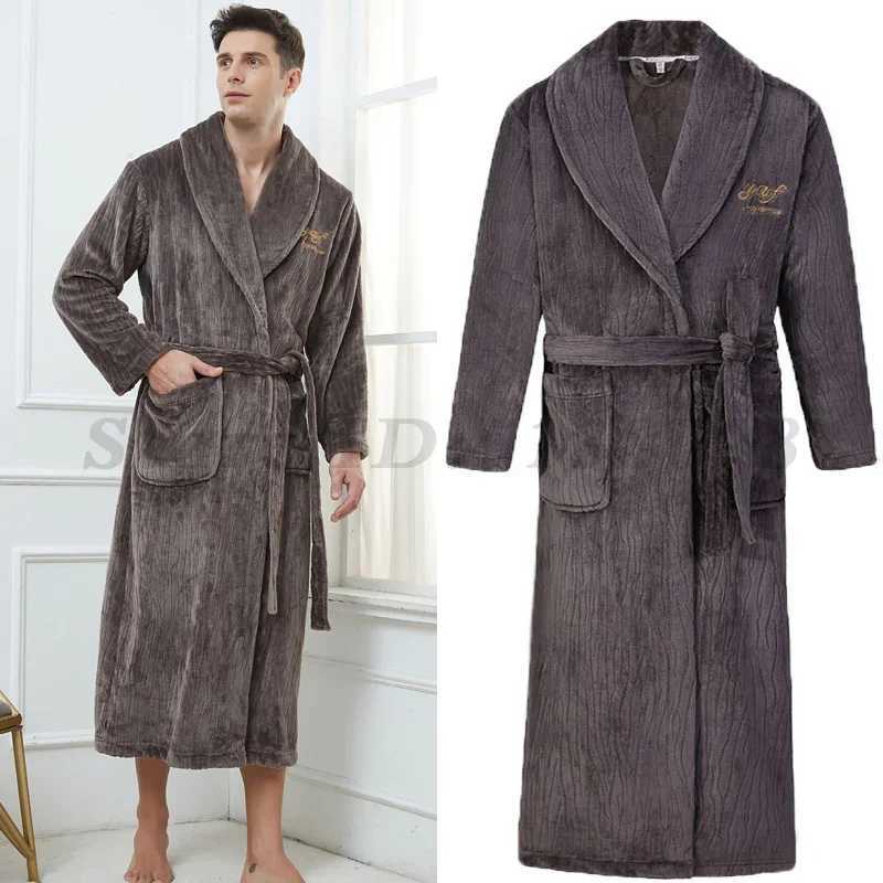 Autumn Winter Flannel Long Robe Couple Thicked Warm Sleepwear Men Casual Bathrobe Gown Plus Size Nightgown Women Loose Home Wear C251202