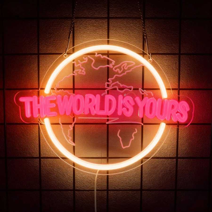 The World Is Yours Neon Sign Planet Led Icon Wall Decor Used For Home Coffee Shop Wedding Wall Lamp Birthday Christmas Gift H251201