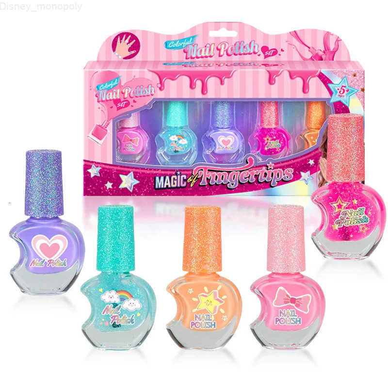 Disney Childrens Nail Polish Set 5 Color Safe Non-toxic Water-based Peelable Girls Princess Dress Up Play House DIY Nail Art Toys H251202