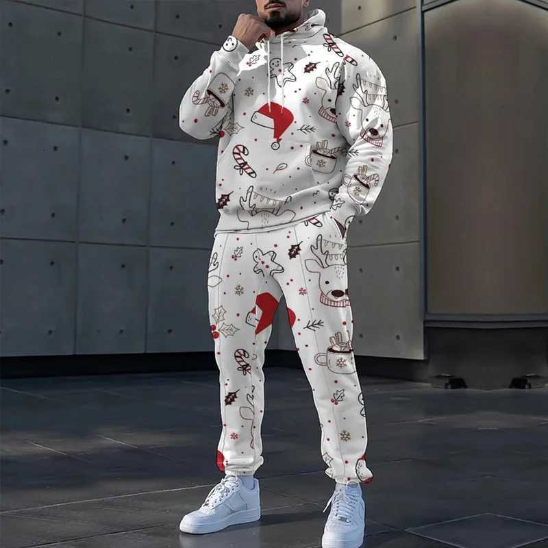 Vintage Christmas Pattern Printed Mens Outfits Long Sleeve Hoodie And Pants Tracksuits For Men Fashionable Loose Two Piece Sets W251202