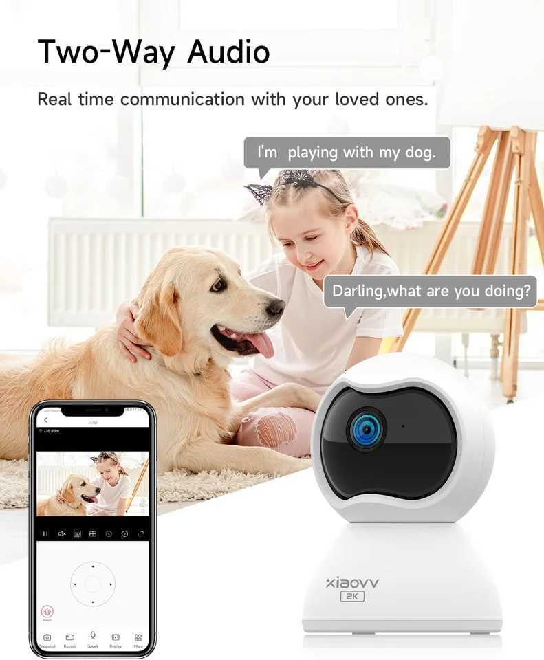 XIAOVV Indoor WiFi Surveillance Camera 2K Pet and Baby Camera with Motion Tracking 360 WiFi IP He Cameras Night Vision C251202