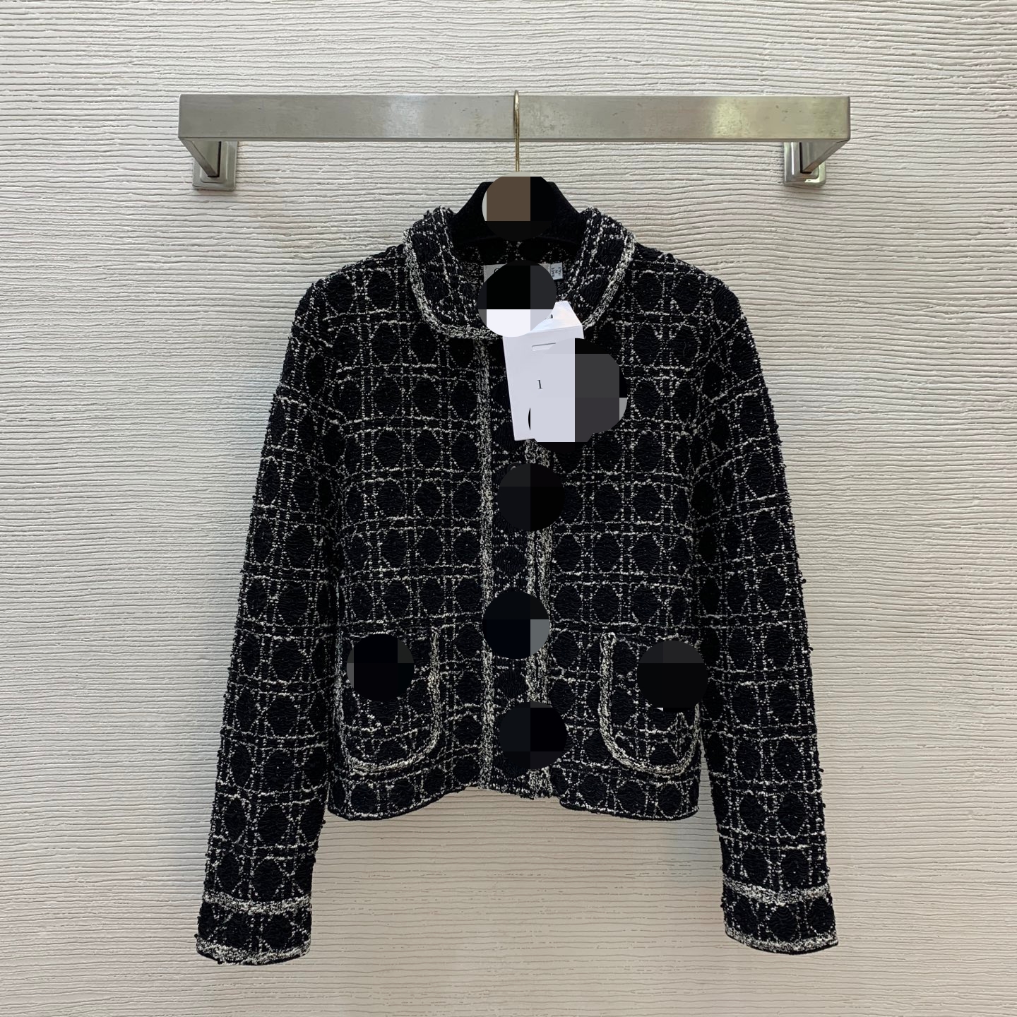 2026 New high-end custom knitted fabric button double pocket lapel short-sleeved knitted jacket top! black G25042752