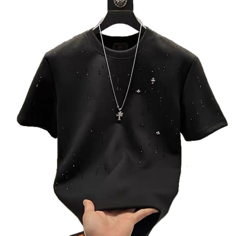 Designer luxury short-sleeved top, sporty and casual men's wear, Meteor embossed T-shirt, men's round-neck half-sleeved T-shirt, polo cedar