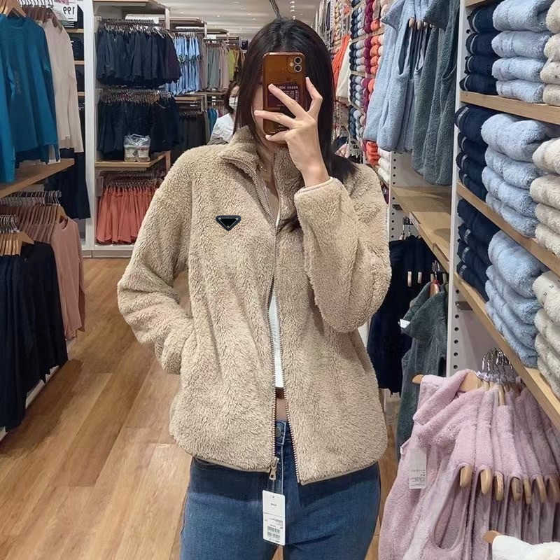 Women's Jackets Designer Autumn Winter Furry Long Fleece Sleeve Cardigan Stand Collar Warm Jacket R5NL