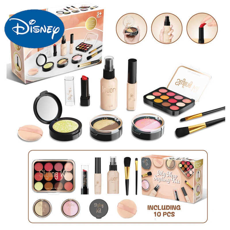 Disney 10 Pcs Simulation Girl Beauty Play Cosmetics Set Educational Makeup Toys Princess Play House Cosmetics Bag Gifts for Kids Girl H251202
