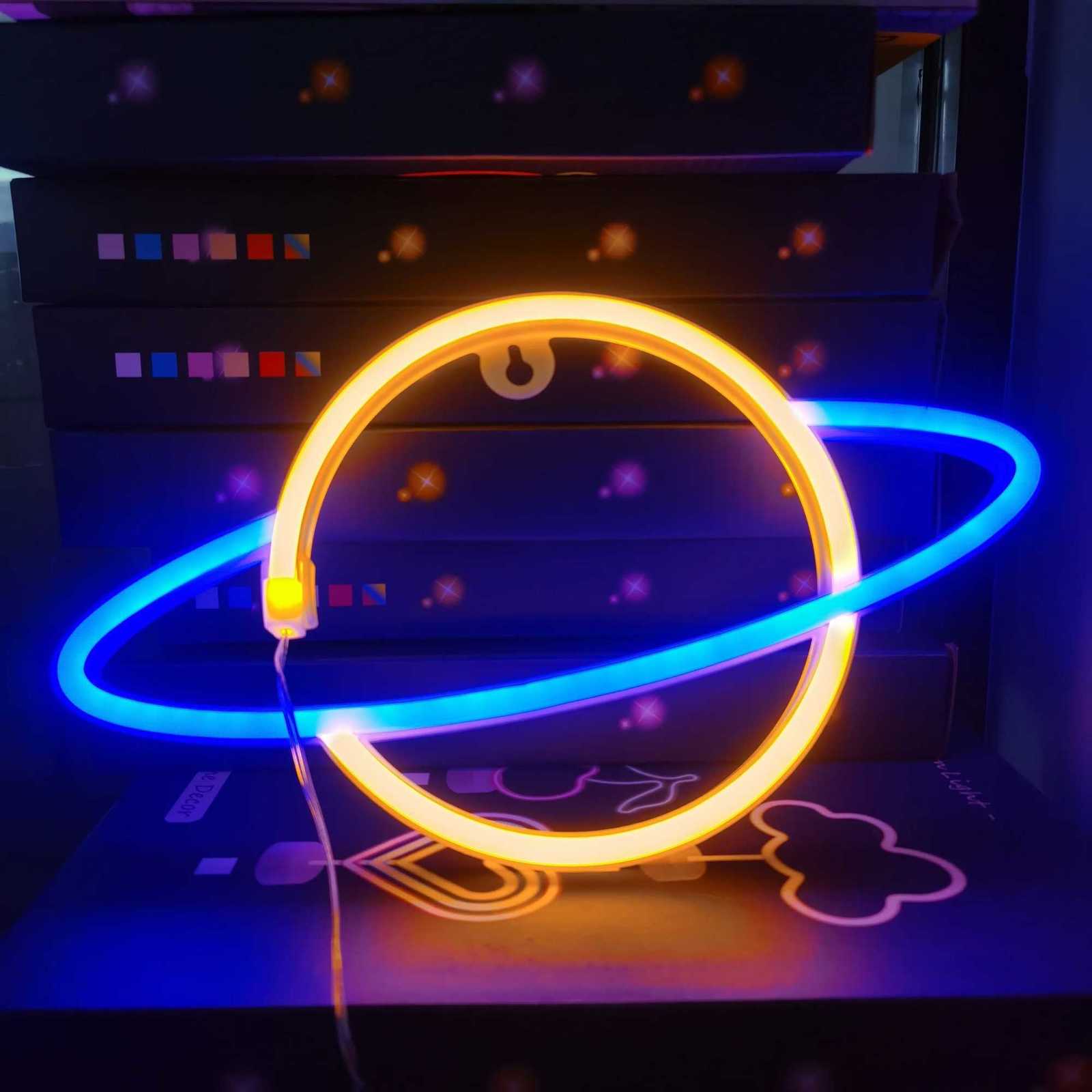 1Pc Planet Shape Neon LightUsb or Battery PoweredFor Game RoomBedroomPartyBirthday ArrangementGiftsBattery Not Included H251201
