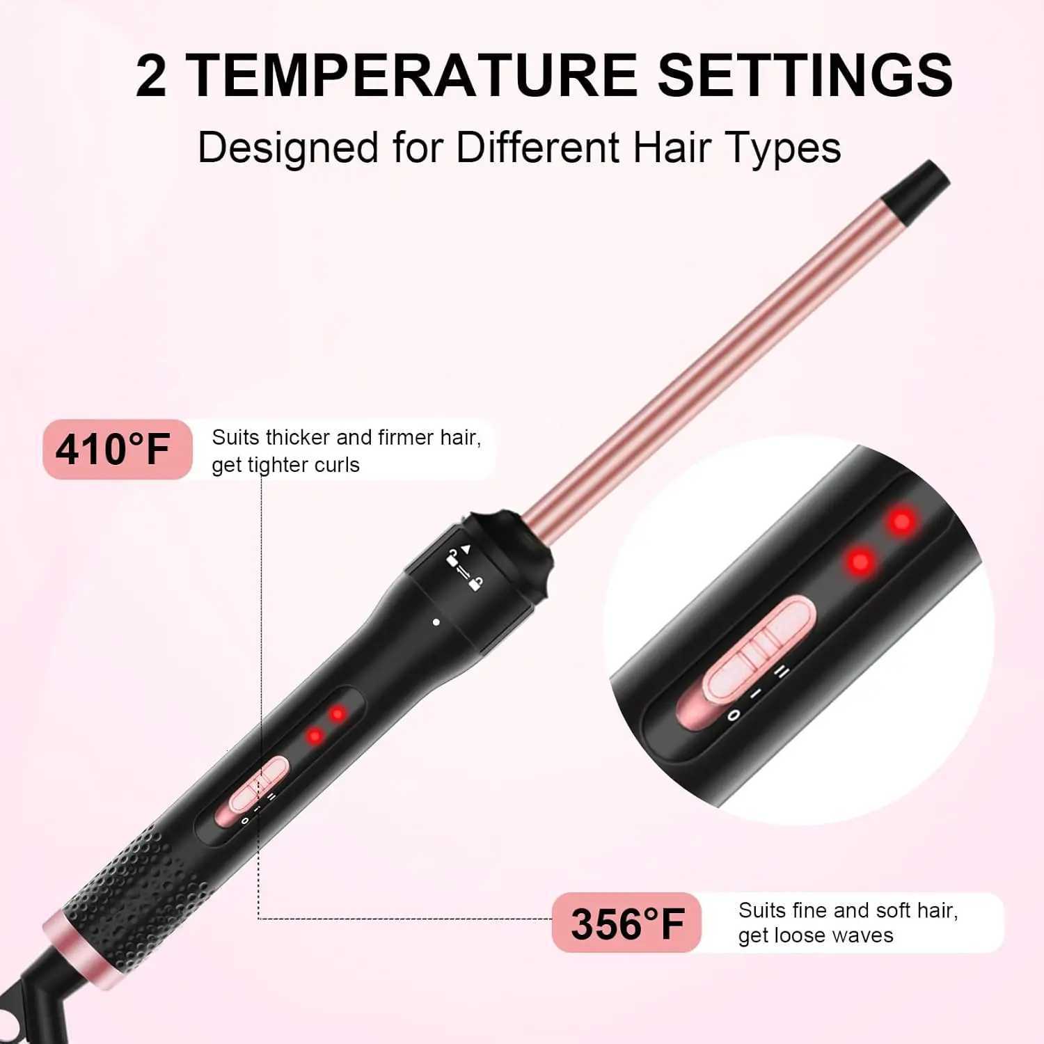 Professional 1/2 Inch Curling IronCurling Iron Wand with 2 Temperature Include Heat Protective Glove 2 Clips C251202