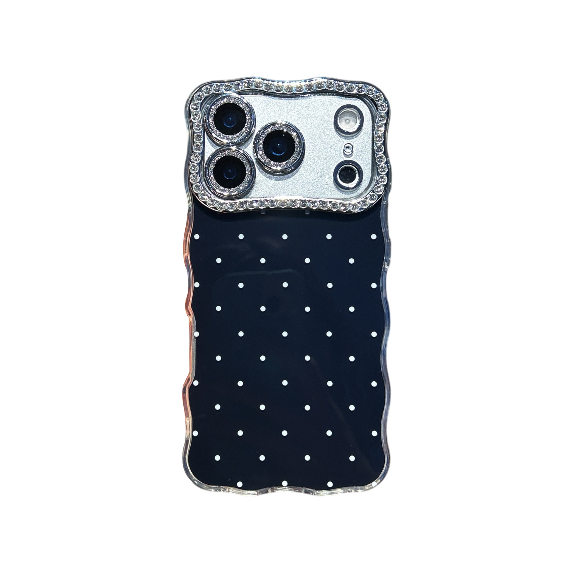 Twisted Edge Polka Dot Phone Case iPhone 17 Pro Max Compatible with Apple 16/15 Pro Diamond Lens Hard Protective Case