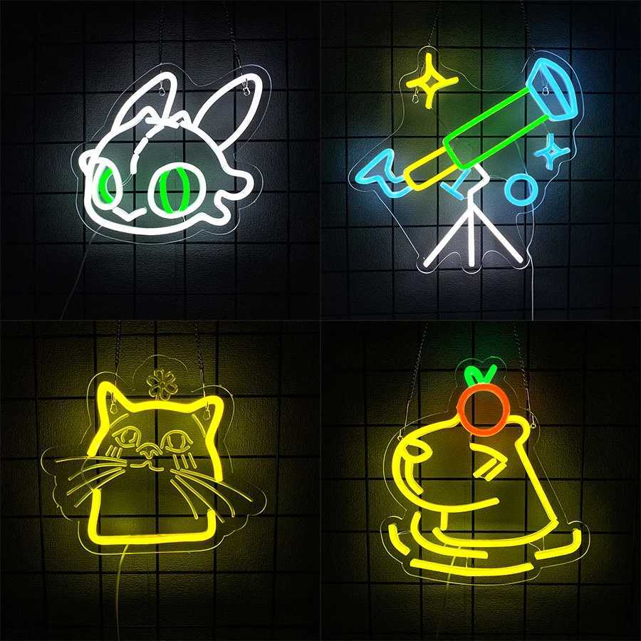 Animation Led Neon Sign 3D Carved Cat Icon Bedroom Game Room Office Pet Shop Bar Decor Birthday Party Christmas Gift H251201