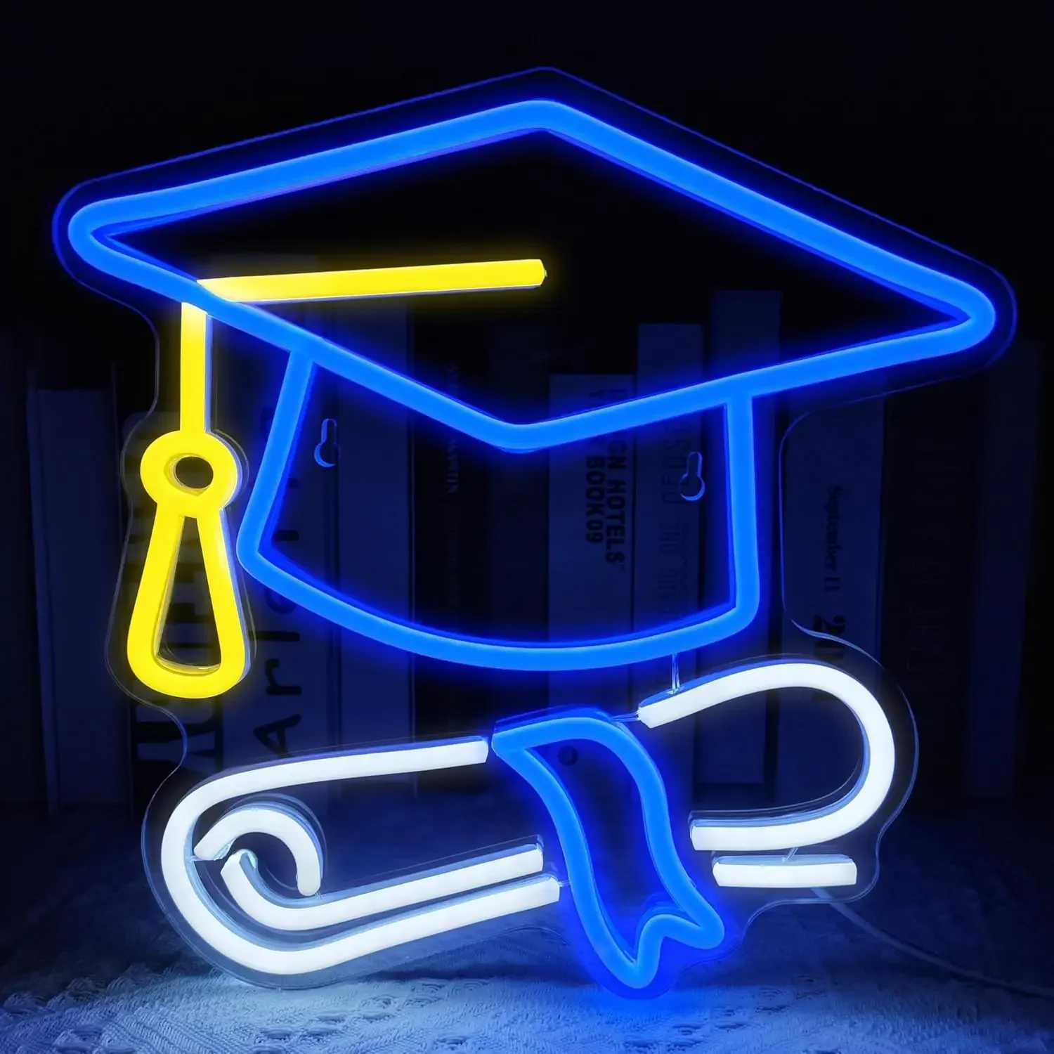 Graduation Cap Neon Sign USB Dimmable LED Neon Light Sign Wall Art Decoration for Classroom Bedroom Livingroom Bar Party Gifts H251201