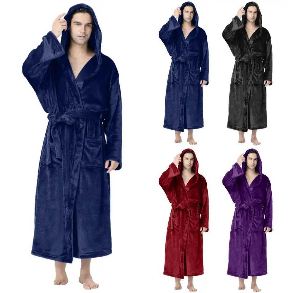 Autumn Winter Lounge Mens Sleep Robe Plush Hooded Bathrobe Underwear Minimalistic Sleep Men Robe Nightgown C251202