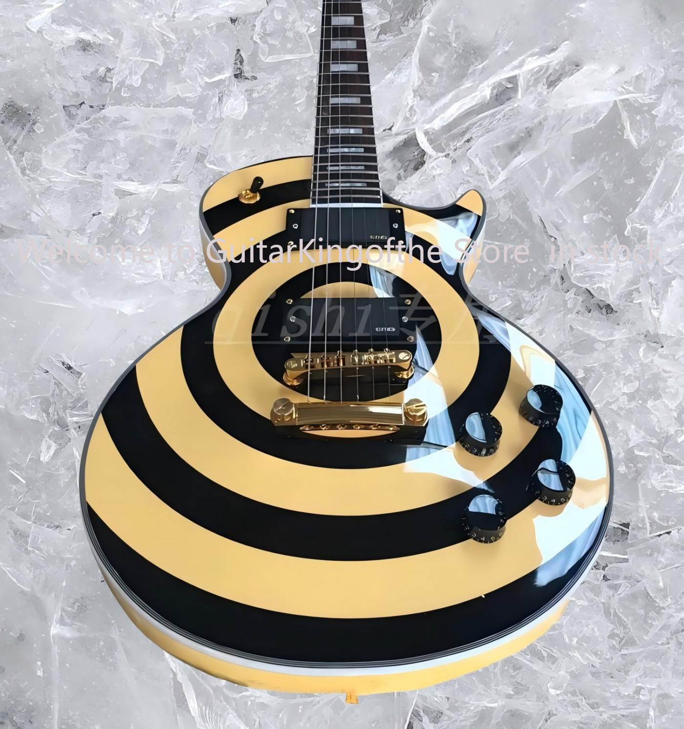 Zakk Wylde bullseye Cream & Black Electric Guitar EMG 8185 Pickups Gold Truss Rod Cover White MOP Block Fingerboard Inlay