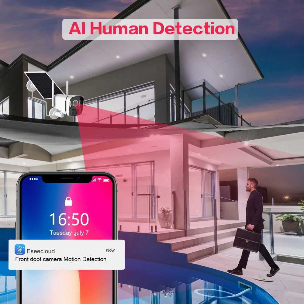 5MP IP EseeCloud WIFI Solar Camera PIR Human Detection Outdoor Security Surveillance Integrated Battery CCTV Video IP Cameras C251202