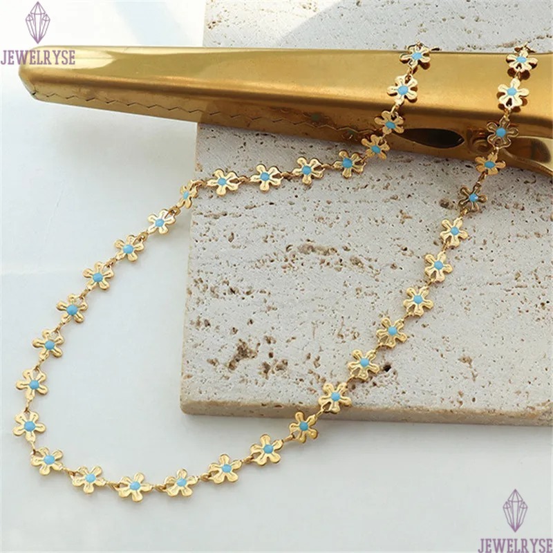 sweet blue flower chain stainless steel necklace designer for woman party 18k gold chains necklaces school choker women jewelry travel birthday friend