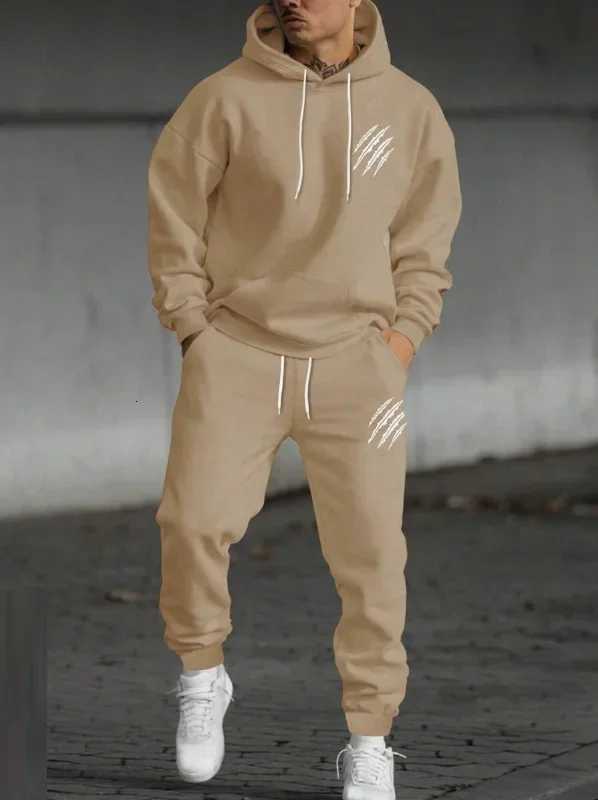 Mens and womens printed hooded sweatshirts and pants animal paw printed sportswear running autumn and winter casual fashion W251202