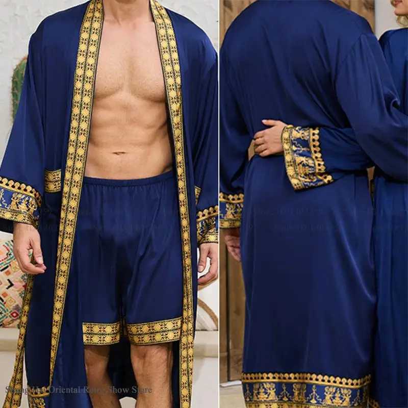 Spring New Men Robe Kimono Bathrobe Gown Baroque Style Silk Satin Sleepwear Home Clothes Loose Casual Loungewear Nightwear C251202