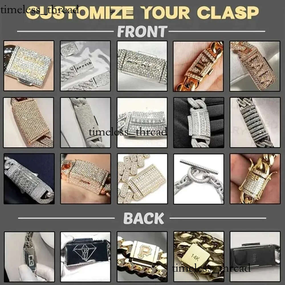 Hip Hop Rapper Mossanite Necklace Jewelry Vvs Sterg Sier 20mm Black Dia Moissanite Cuban k Chain ca