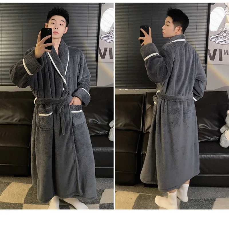 Large Size Winter Thick Flannel Robe Men Long Kimono Bathrobe Gown Coral Fleece Sleepwear Home Clothes Nightwear Lounge Wear C251202