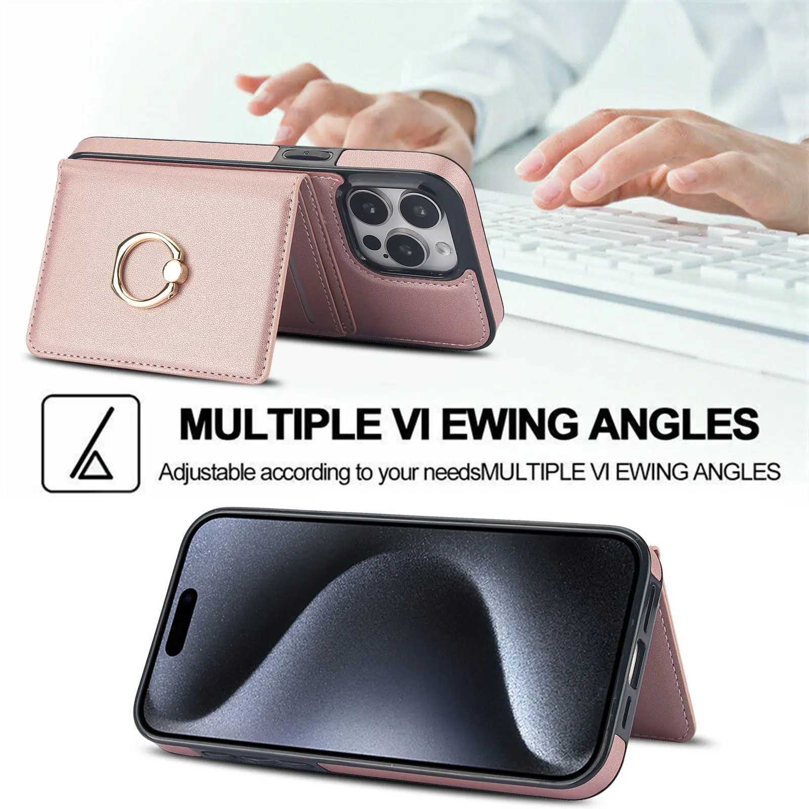 Wallet Case with Card Holder 360 Rotation Ring Kickstand Magnetic Clasp for iPhone 16 15 14 13 12 11 Pro Max SE 2022 XR XS Max J251202