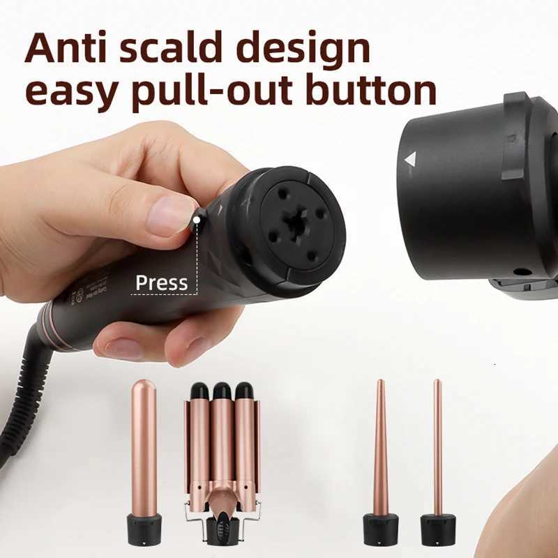 Hair Curler Ceramic Curling Iron 5 in 1 Styler Mtifunction Big Wave 3 Barrel Curling Iron Set Led Interchangeable Hair Curler C251202