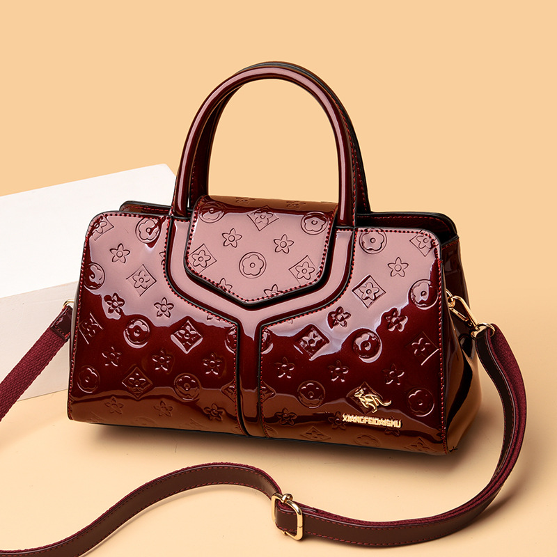 Luxury Bag Women's 2025 New Arrival Patent Leather Handbag with Glossy Finish & Embossed Design - Premium Quality Elegant Shoulder Bag