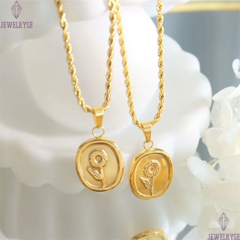 trendy stainless steel designer necklace for woman party home 18k gold chain flower pendant luxury necklaces school silver choker jewelry birthday fri