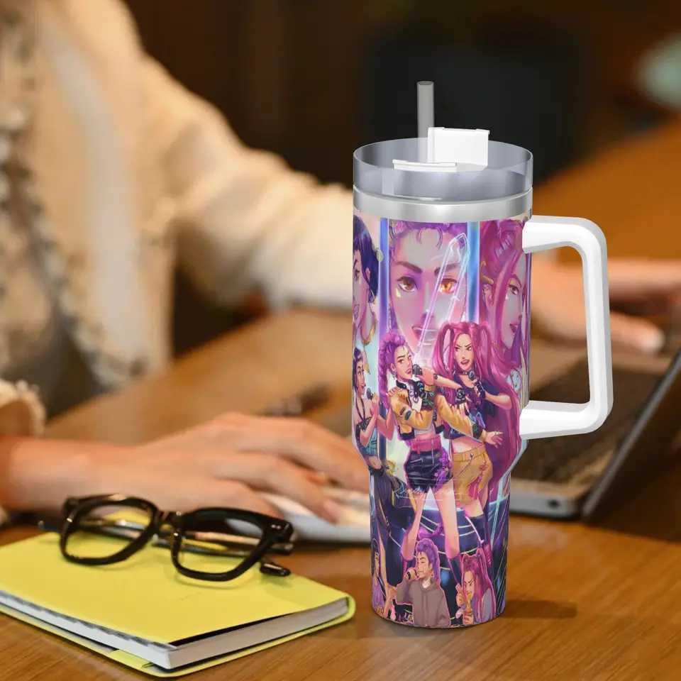 Stainless Steel Tumbler KPop Demon Hunters Mira Zoey Rumi Car Mugs With Straws Drink Water Bottle Insulated 40oz Thermal Cups L251127