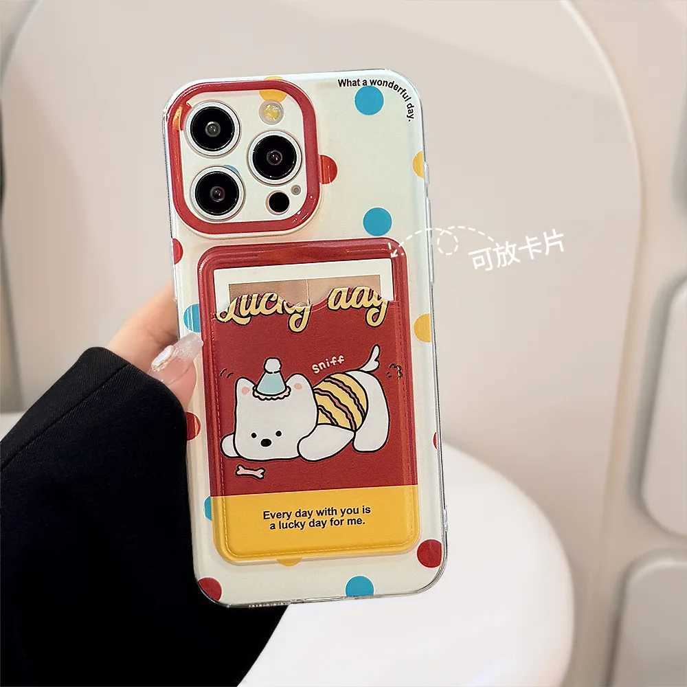 Polka Card Holder Phone Case with Puppy Stand and Lanyard for iPhone 15 PRO MAX 14 13 12 11 XS X XR SE 8 7 PLUS Phone Cover J251202