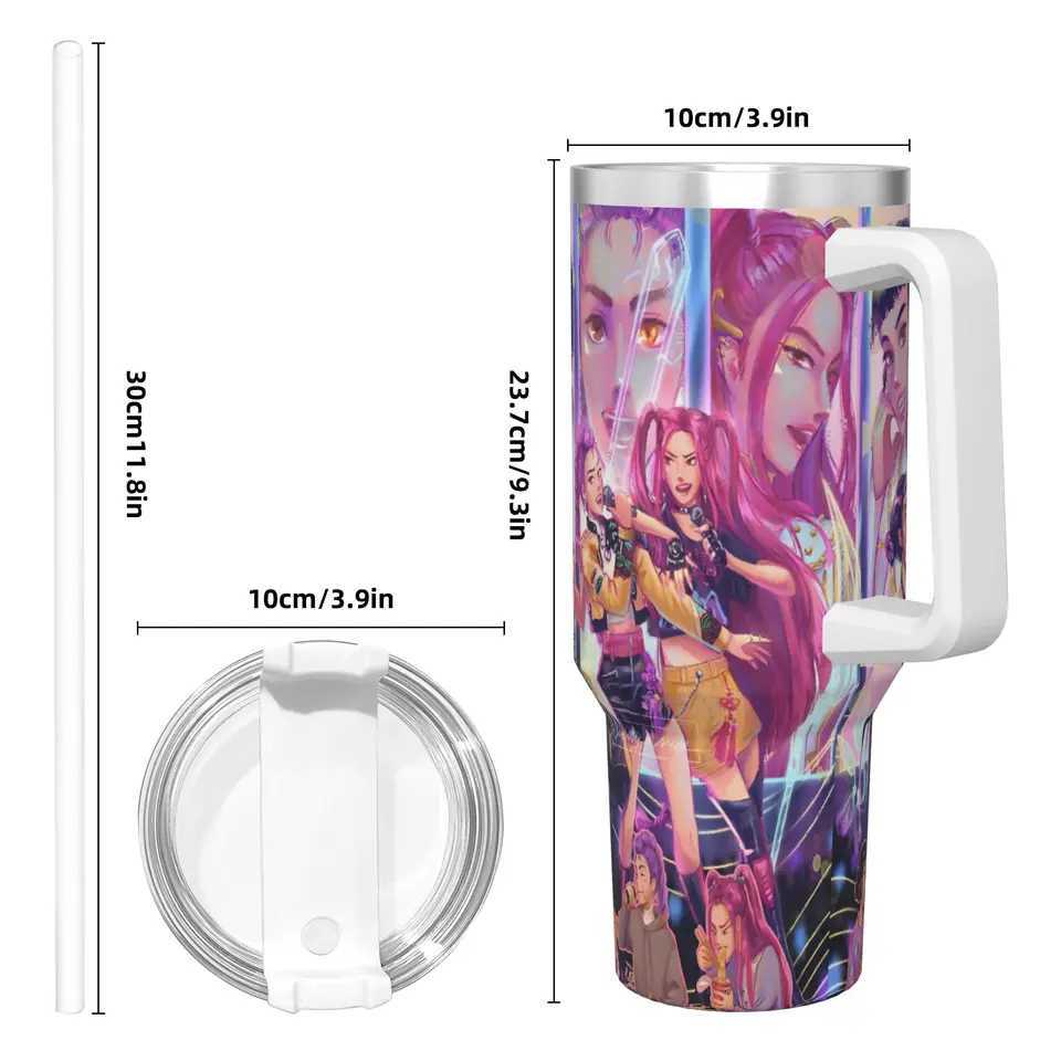 Stainless Steel Tumbler KPop Demon Hunters Mira Zoey Rumi Car Mugs With Straws Drink Water Bottle Insulated 40oz Thermal Cups L251127
